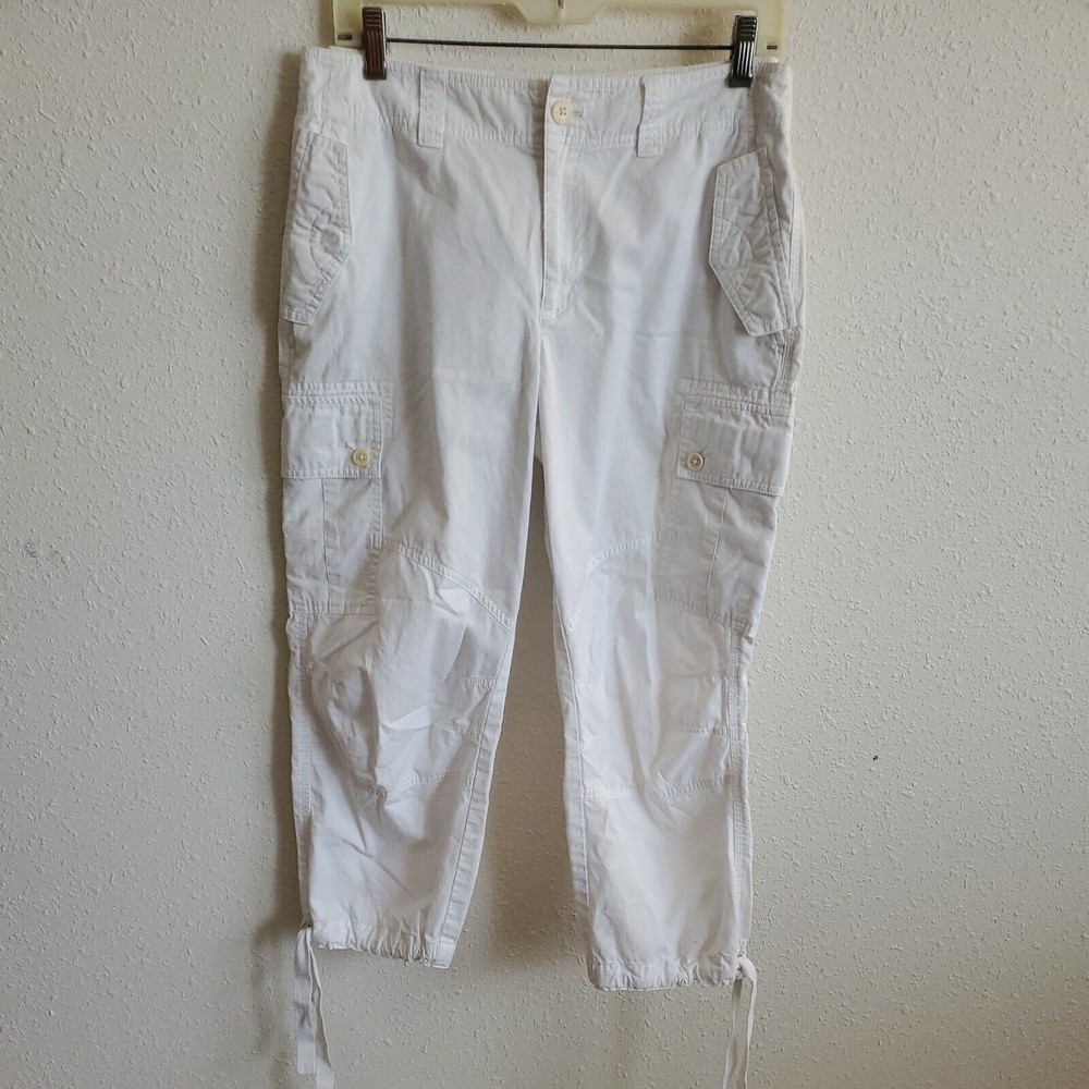 Lauren Ralph Lauren Women's 100% Cotton White Cargo Joggers Capris Pant Size 8